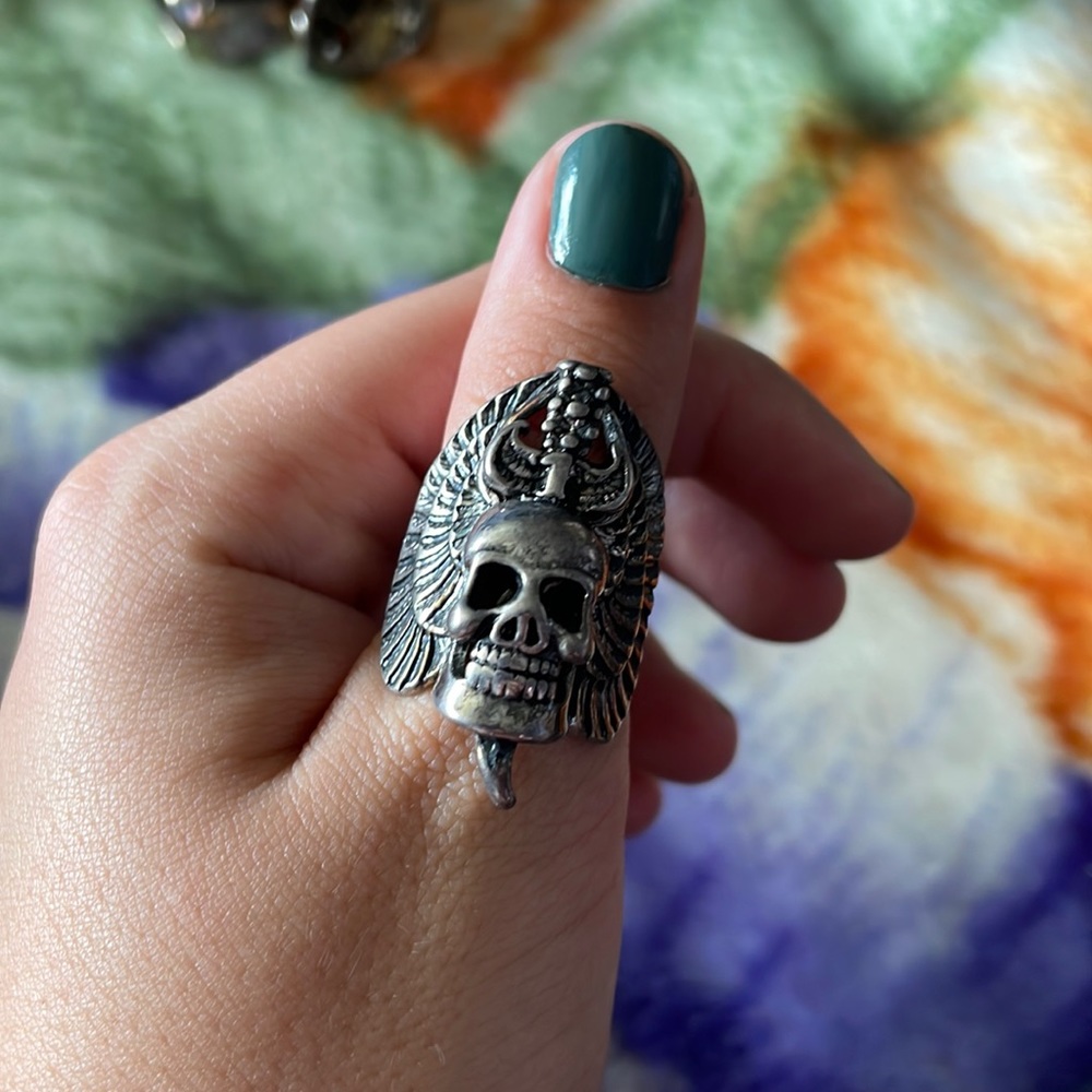 Vintage g&s skull and sword biker ring